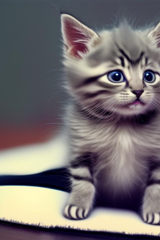 kitten with a locomotive